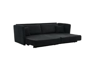 Canapé convertible 2 places avec couchage d'appoint et assise à ressorts, en velours côtelé noir, 182 × 88 × 84 cm