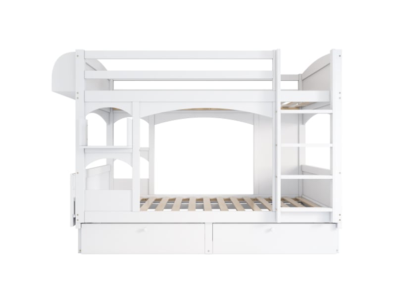  Lit superposé pour enfants en bois massif 90x200cm avec bureau pliant,étagère，échelle d'escalade et 2 tiroirs,sans matelas,blanc lit enfant blanc - Conforama D