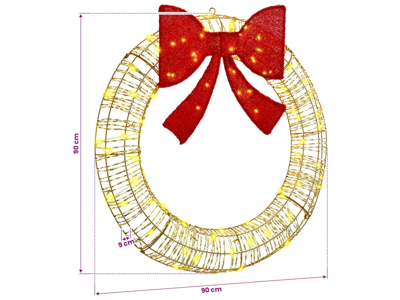  Couronne de noël, décoration de noël blanc chaud 90 x 90 x 9 cm pet 80 led cf61769  - Conforama E