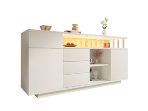 Buffet led 160x40x75 cm, bahut avec 4 tiroirs et 2 portes, meuble de rangement salon avec étagères réglables, mdf et acrylique - blanc
