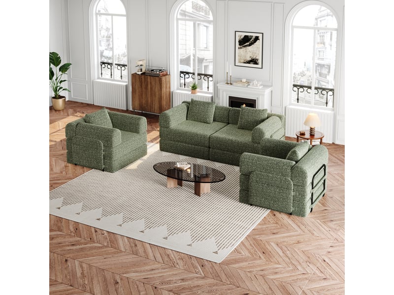  Canapé nuage 4 places modulable, tissu chenille respirant beige, assise rembourrée double couche, mousse à haute élasticité, pouf non inclus beige  - Conforama C