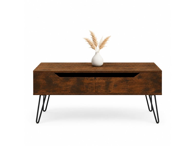  Table basse relevable, avec plateau réglable et rangement caché, pour salon, bois et métal, marron rustique  - Conforama A