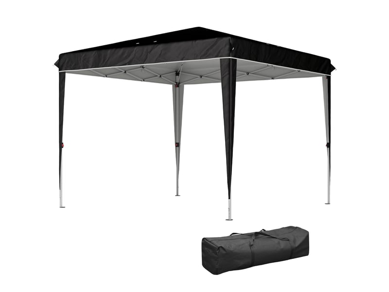  Gazebo 3x3 m pour 6 à 9 personnes, hauteur réglable avec trous de drainage, en métal et tissu oxford noir  - Conforama B