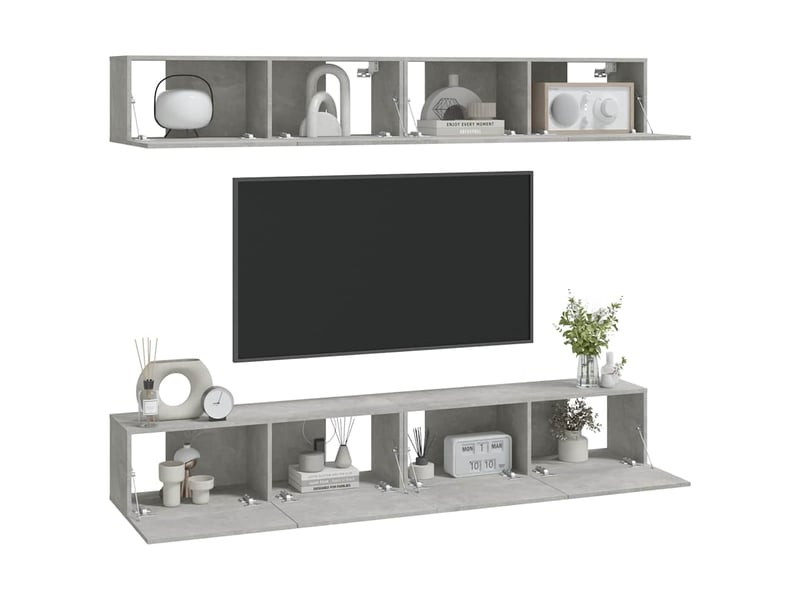 Lot de 4 meuble tv mural, meuble tv suspendu gris béton 100x30x30 cm  - Conforama C