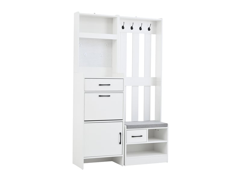 Portemanteau avec banc et rangement 110 x 175.5 cm en panneau de particules blanc  - Conforama D