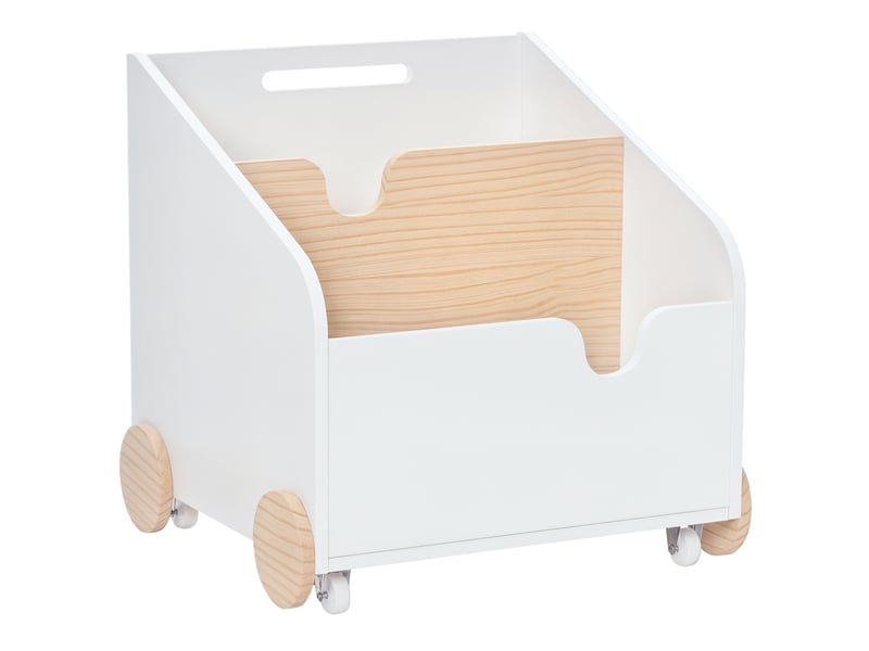  Coffre rangement jouets bois, 2 compartiments, roulettes et poignée. Chambre enfant, 40 x 43 x 43 cm, blancnaturel.  - Conforama A