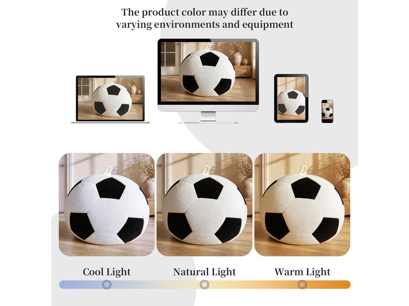 Fauteuil simple - 130x90cm - fauteuil pouf géant motif ballon de football en mousse et flannel doux - noir et blanc  - Conforama D
