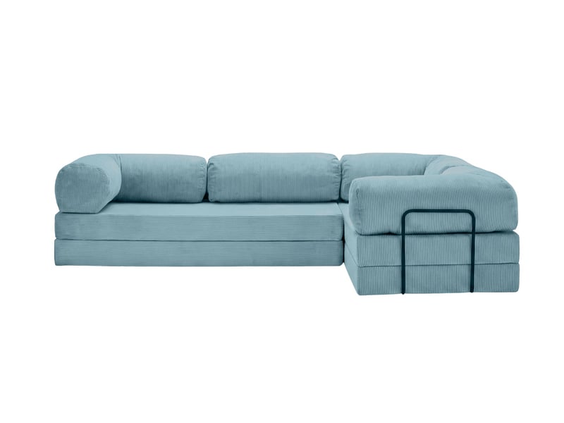  Cosima l - canapé d'angle convertible petit velours côtelé 4 places bleu clair gauche  - Conforama A