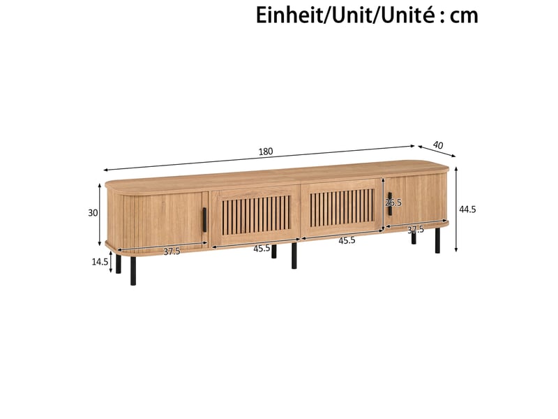  Meuble tv bas 180 x 40 x 44,5 cm – naturel – portes coulissantes, led app et rangements intégrés  - Conforama C