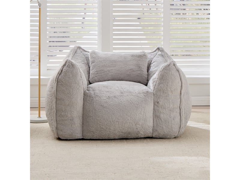  Fauteuil poire 1 place - 123x97x73cm - avec oreiller de confort - pouf géant en fourrure synthétique gris  - Conforama C
