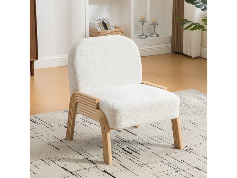  Fauteuil de salon scandinave - 62 x 73 x 77,5 cm - fauteuil d'appoint  et pieds en bois massif -tissu chenille - ivoire  - Conforama D
