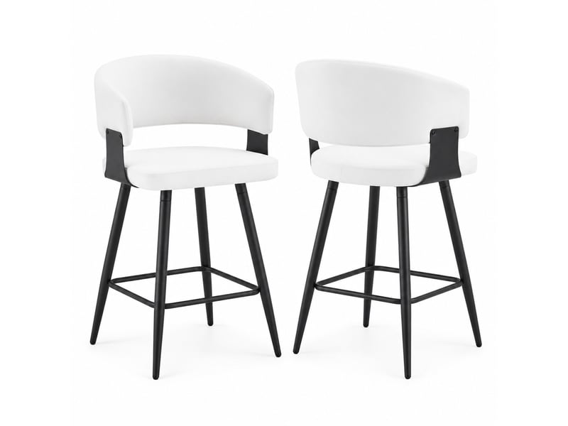  Tabourets de bar lot de 2 avec dossier et repose-pieds - lpospi - assise ergonomique, similicuir pu - blanc  - Conforama A