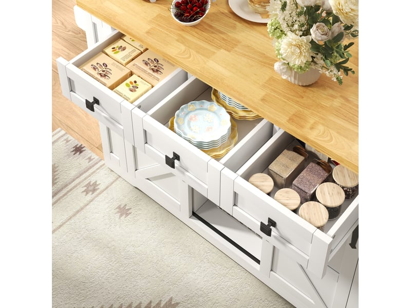 Desserte de cuisine 130x50x87 cm plan de travail rabattable mdf blanc et naturel - Conforama D