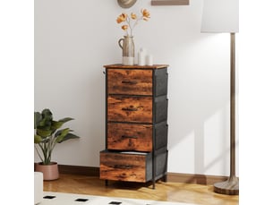 Commode 4 tiroirs en tissu, meuble de rangement avec 4 poches, 2 crochets, structure en acier, 45 x 30 x 94,5 cm, marron