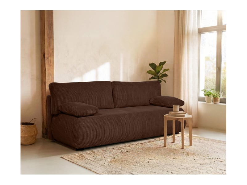  Canapé droit veluto convertible avec coffre en velours côtelé - marron VELUTO - Conforama B