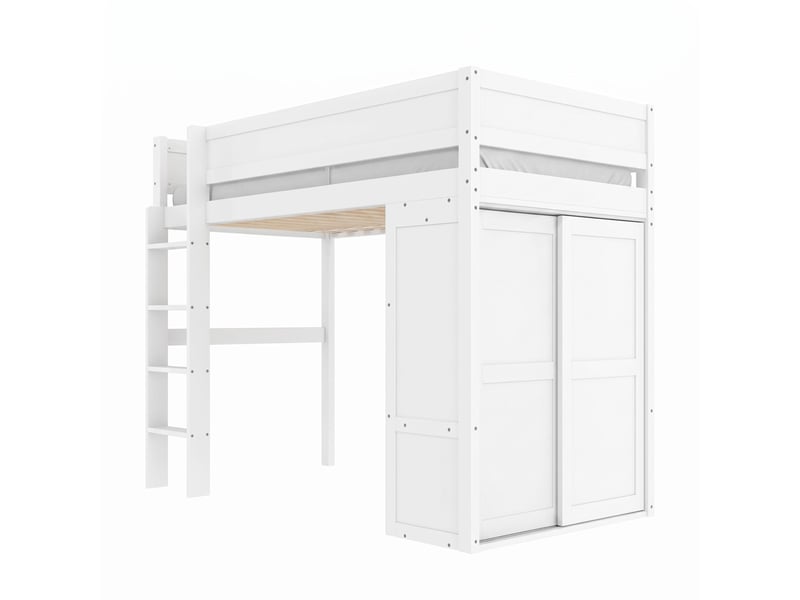 Lit mezzanine blanc 90x200 cm, armoire, bureau et tiroirs intégrés - Conforama D