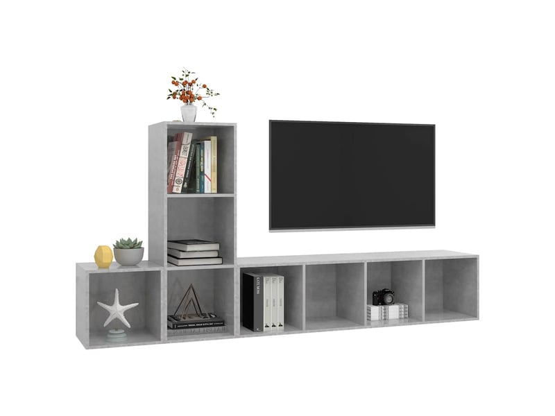  Ensemble de meuble tv - banc tv - meuble de rangement 3 pcs gris béton bois d'ingénierie  - Conforama C