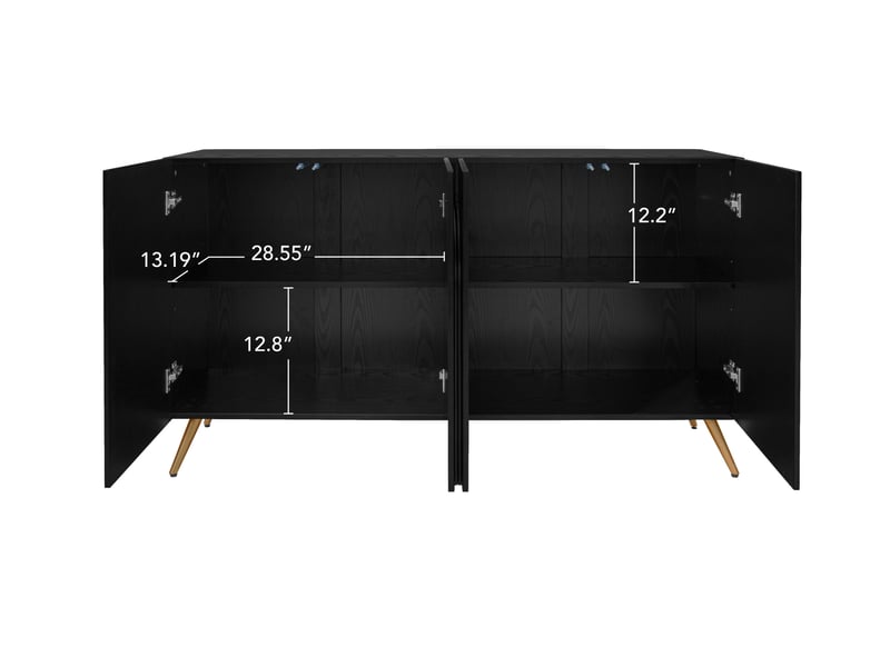  Meuble à chaussures 150x38x83 cm noir en panneau de particules, style mid-century avec portes cintrées  - Conforama C