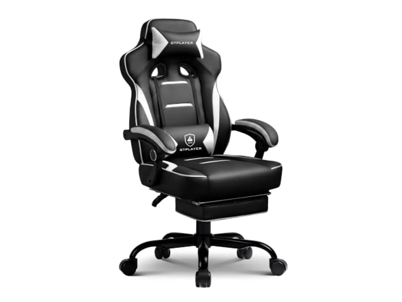  Gtplayer chaise de jeu avec repose-pieds, 180kg, soutien lombaire, appui-tête réglable, inclinable à 155° - blanc F59-WT-TJ - Conforama A