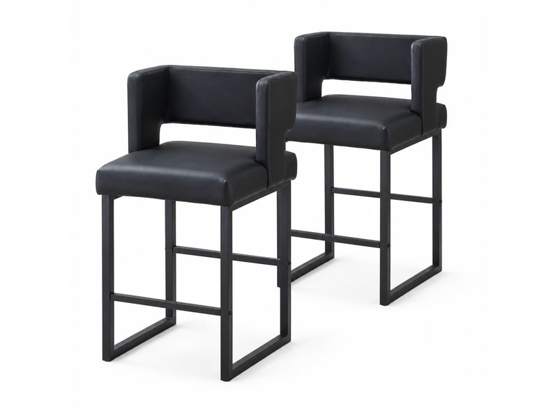  Lot de 2 tabourets de bar 53x48x91 cm, noir, pu, métal, chaises hautes assise carrée, cuisine  - Conforama A