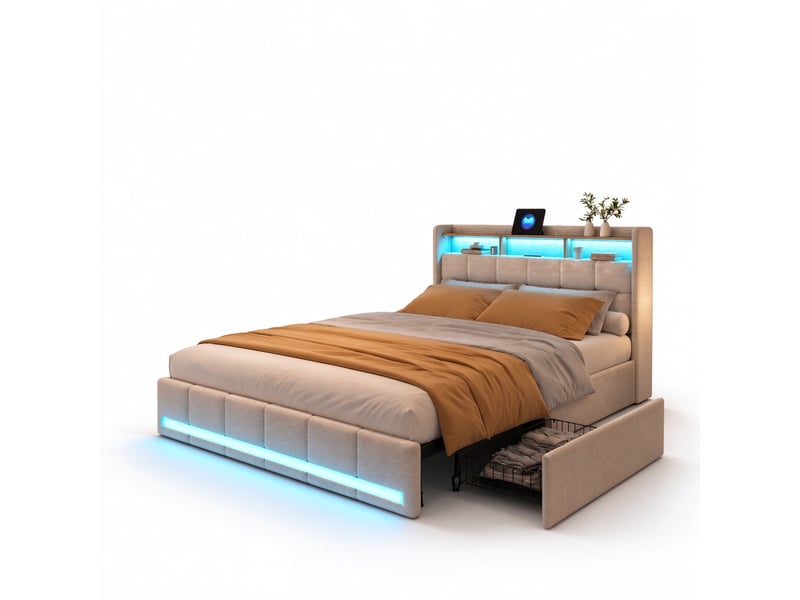  Lit avec tiroirs 140x200 cm coloris beige  - Conforama A
