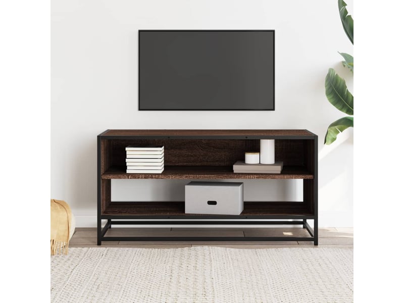  Meuble tv - banc tv - meuble de rangement chêne marron 91x40x46 cm bois d'ingénierie et métal  - Conforama C