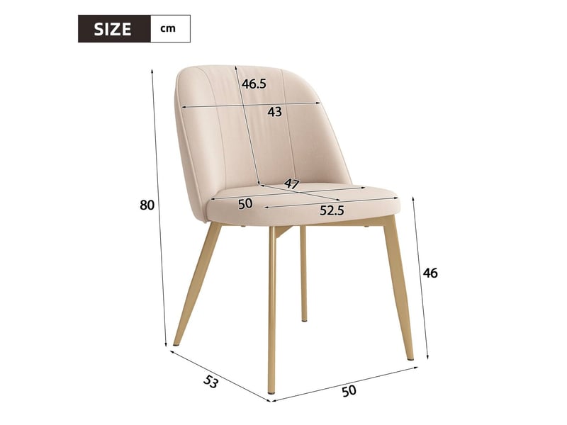  Lot de 4 chaises salle à manger 53x50x80cm, pour salon, cuisine, dossier ergonomique, confort contemporain, beige+doré, métal  - Conforama C