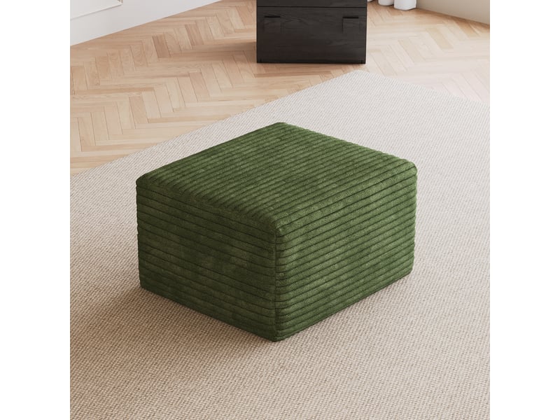  Pouf en velours côtelé vert repose-pieds modulaire pour salon rembourrage mousse 65x60x38cm  - Conforama E