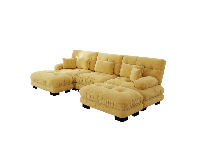 Canapé d'angle, canapé convertible – assise profonde, style cloud, forme u, jaune, avec pouf - Conforama D