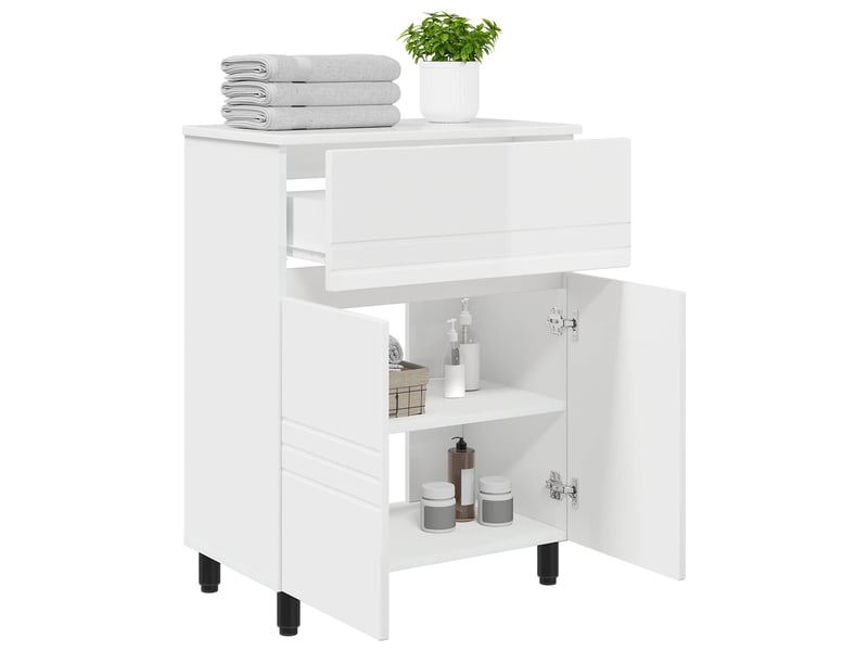  Unité de vanité de salle de bain, meuble de rangement blanc brillant 60x35x80 cm  - Conforama C