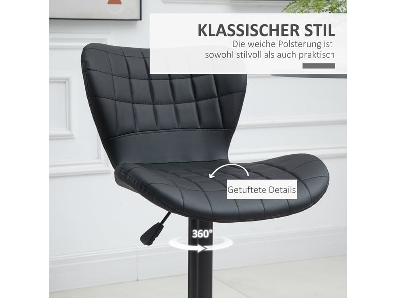  Tabouret de bar lot de 2 réglable en hauteur et pivotant à 360°, avec dossier en similicuir noir  - Conforama D