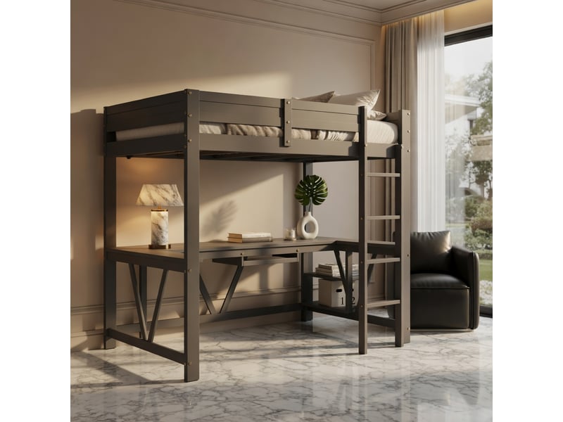 Gutenacht lit mezzanine gaming 90x200cm, bureau, led, usb, gris - Conforama C