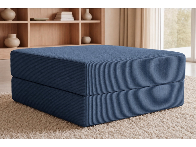  Cosima - pouf en petit velours côtelé bleu foncé 100x80x34  - Conforama E