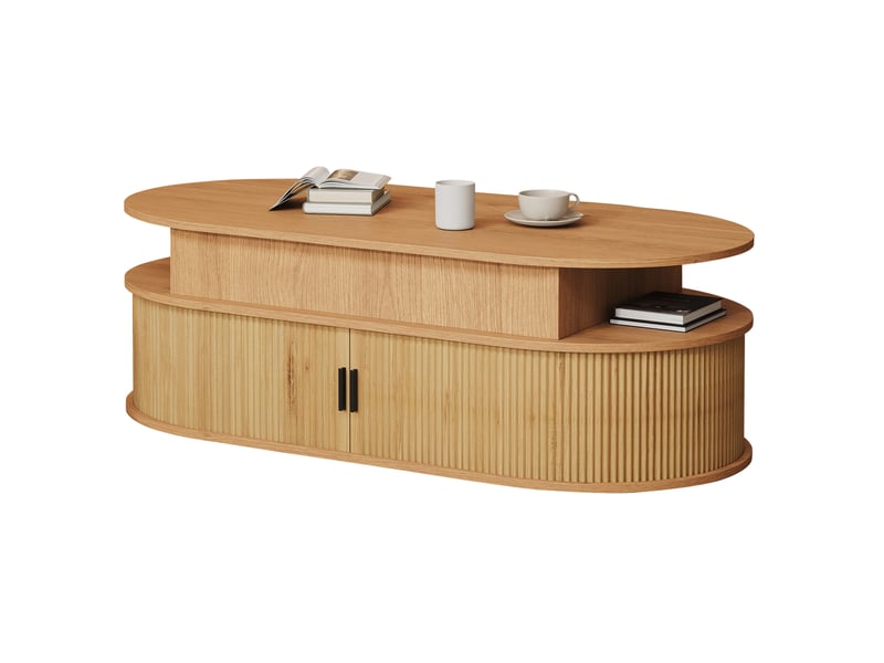  Table basse relevable 100x50x40 cm ovale avec rangement mdf couleur bois  - Conforama A
