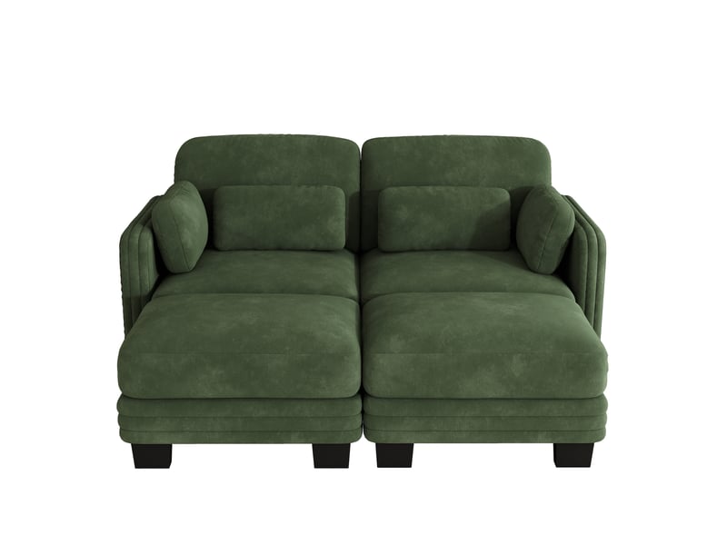 Canapé modulable en u - 2 places - 2 ottomans - tissu chenille - mobilier de salon - grand confort - assise confortable - vert CozyNest - Conforama A