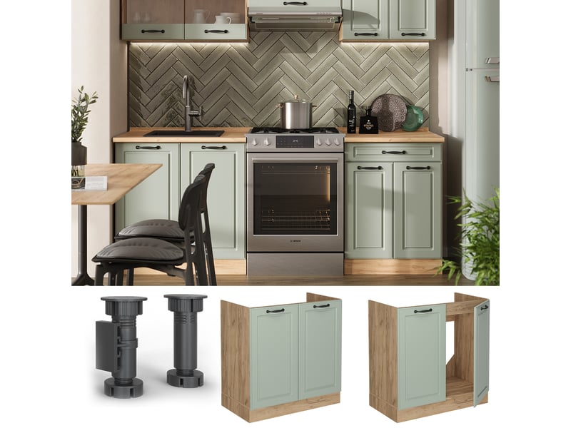  Vicco meuble bas sous-évier, mint campagnechêne doré, 80cm plan de travail chêne doré  - Conforama D