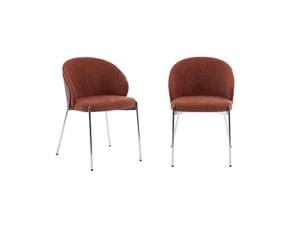 Lot de 2 chaises bois de peuplier teinté noyer. Acier chromé et tissu texturé terracotta - paul