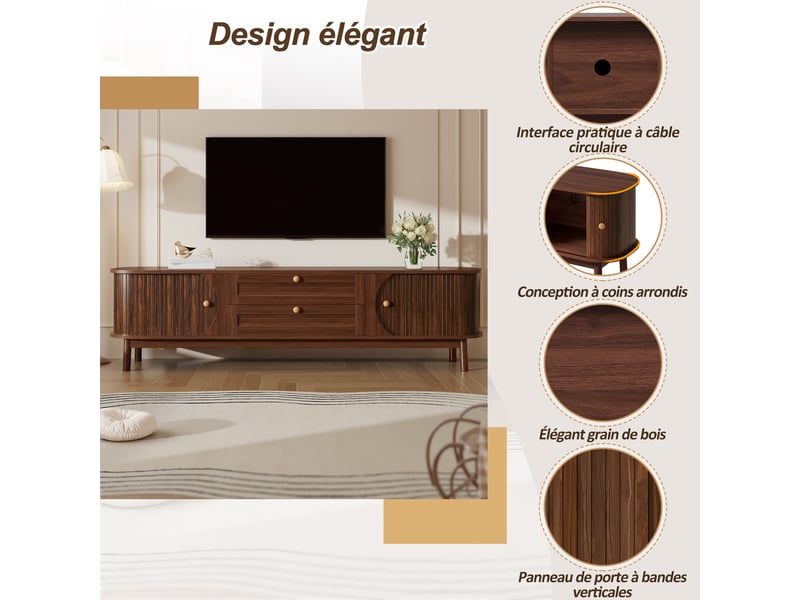  Meuble tv avec portes coulissantes et tiroirs pour salon 170×39,5×46 cm en mdf noyer  - Conforama C