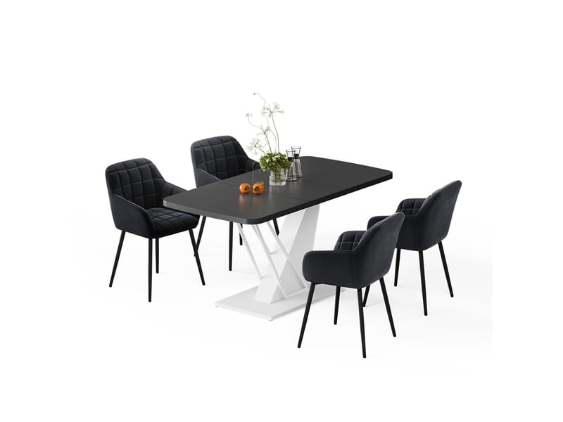  Vicco ensemble de table à manger, noirblanc, 120x80cm avec 4 chaises de salle à manger  - Conforama E