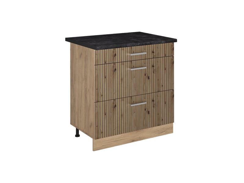  Vicco meuble cuisine, chêne artisanchêne doré, 80cm avec 3 tiroirs plan de travail anthracite  - Conforama A