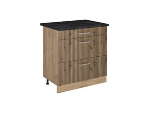 Vicco meuble cuisine, chêne artisanchêne doré, 80cm avec 3 tiroirs plan de travail anthracite