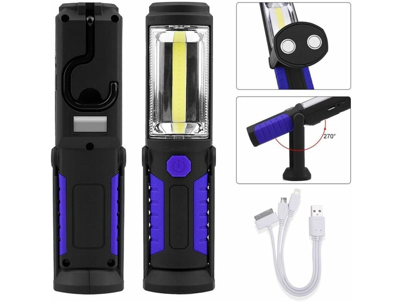  Lampe torche led rechargeable mains-libres[nouvelle version 2022] 3w baladeuse à led cob 2 en 1 lampe de poche pour  - Conforama E