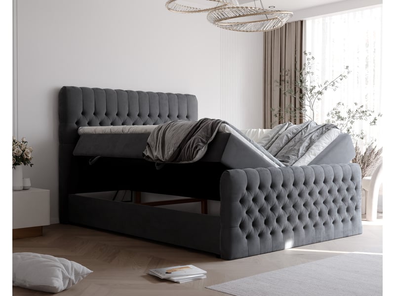  Lit adulte alba plus - 200x200 cm - matelas ressorts + surmatelas - coffre de rangement - velours dense hydrofuge gris ALBA PLUS - Conforama C