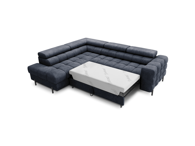  Canapé d'angle gauche convertible bleu foncé 5 places ferrum grand format 276x93x200cm  - Conforama B