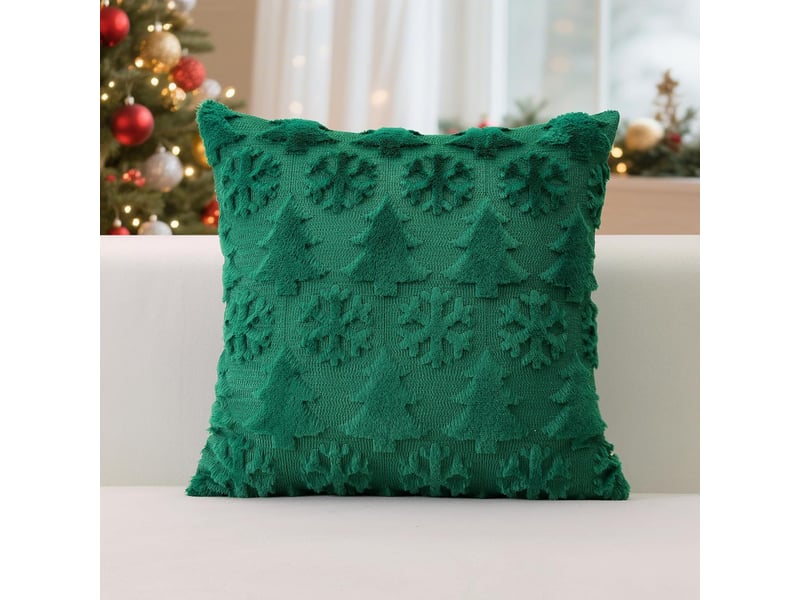 Lot de 2 housses de coussin 45x45cm, coton-polyester – fermeture éclair, pour canapé, lit et chaise-blanc + vert - Conforama C