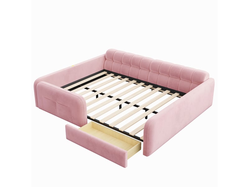  Lit rembourré pour enfant 140 x 200 cm – avec 1 tiroir – avec veilleuse – rose (matelas non inclus)  - Conforama W