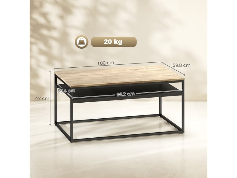 Table basse avec étagère ouverte et pieds réglables, style industriel, chêne et noir 100 × 59,8 × 47 cm - Conforama C