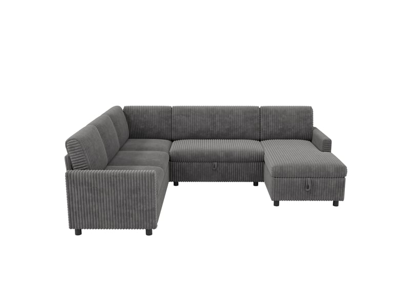  Canapé d'angle en u convertible velours côtelé gris avec coffre  - Conforama A