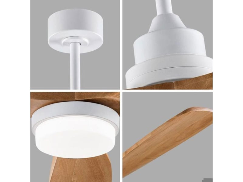  Ventilateur de plafond 60’’ bois blanc, éclairage led à 3 températures, moteur dc réversible silencieux, 6 vitesses avec télécomma  - Conforama D