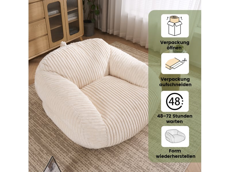  Fauteuil poire pour adulte modenvie en velours côtelé beige, mousse haute densité, 116 x 110 x 61 cm  - Conforama D